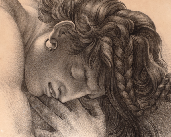 LOUISE LAGERHEIM VON KNORRING, Detail of a study of Chactas, from Girodet’s The Burial of Attala, 1837, Black chalk on paper, 46 x 55 cm