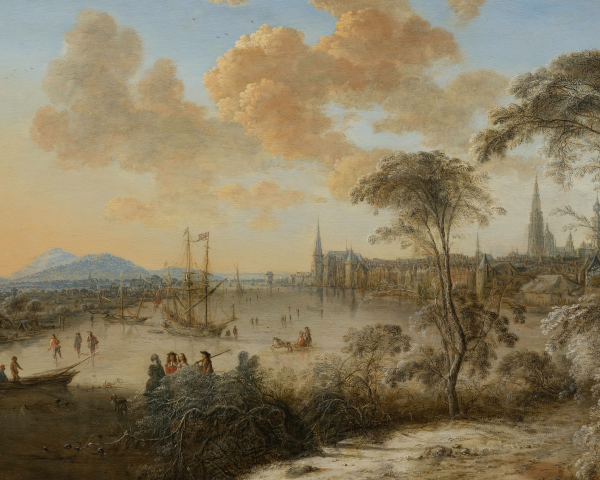 Gillis Neyts (1623–1687), A winter cityscape of Antwerp, 1666, signed and dated lower left “g. nyts. f. / 1666”, oil on panel, 54 × 86 cm (21 1/4 × 33 7/8 in.).